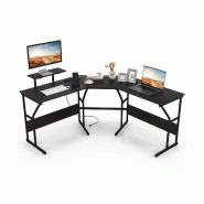 Helloshop26 - Bureau d'angle 225 x 48 x 91 cm avec multiprise intégrée et support d'écran amovible style moderne en bois métal noir 20_0010902 - n