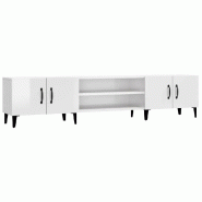 Helloshop26 - Meuble TV design épuré rangement 180 x 31 x 40 cm en bois d'ingénierie blanc brillant 02_0048268 - blanc métal 3000235187641