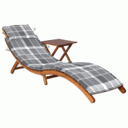 Helloshop26 - Transat chaise longue bain de soleil lit de jardin terrasse meuble d'extérieur avec table et coussin bois d'acacia 02_0012620 - multico