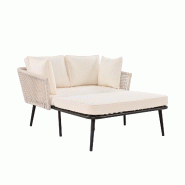 Merax salon de jardin, canapé 2 places avec coussins et tressage corde, extérieur, beige - beige multi-matériau 3171412AAA