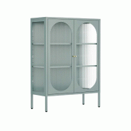 Oviala Business Buffet moderne 2 portes 80 cm en métal et verre vert sauge - vert acier 113969