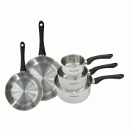 Set 2 poêles 20 et 24 cm et 3 casseroles 12 16 et 20 cm en inox Fackelmann Geneva - gris inox 3176239944372