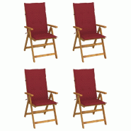 VidaXL Chaises Inclinables De Jardin Lot De 4 Et Coussins Bois Acacia - rouge 3065356
