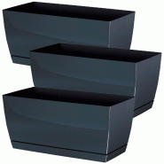 WellHome - Lot de 3 jardinières en plastique Coubi Case P coloris graphite 29x14,2x13,6cm - gris plastique polypropylène PK4592