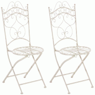 CLP Lot de 2 Chaises de jardin pliables Indra en fer forgé Crème antique - beige métal 320792