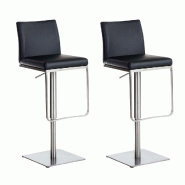 CLP Lot de 2 tabourets de bar Panama recouverts de similicuir Noir /Acier inoxydable - noir polyester 307861