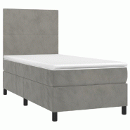 Décoshop26 - Cadre de lit LED avec sommier tête de lit matelas 90x200cm tissu velours gris clair TDL0208460 - gris 3001541447764_0
