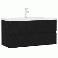 Helloshop26 - Armoire d'évier contemporaine avec lavabo intégré 90 x 38,5 x 45 cm espace de rangement design noir bois d'ingénierie 02_0055094 - n