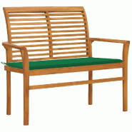 Helloshop26 - Banc de jardin meuble de patio d'extérieur terrasse avec coussin vert 112 x 55 x 94 cm bois de teck massif 02_0011557 - vert Bois massi