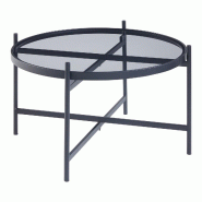 Helloshop26 - Table basse console d'appoint avec plateau rond en verre trempé de 5 mm métal 61 x 40 cm noir 03_0010817 - 3000225423797