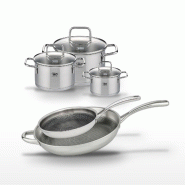 Lot Poêles 28/32cm et Faitouts 12/16/20cm Elo Relief Evolution - gris inox 3176239955811