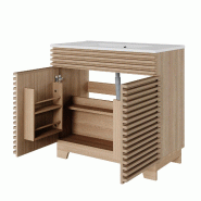 Merax lavabo 91x46x80cm, meuble de salle de bain sur pied avec lavabo en céramique, double porte, fermeture amortie, aspect bois naturel - multi-mat�
