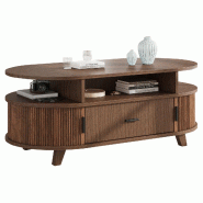 Merax Table basse ovale 100 x 50 x 40 cm avec 1 tiroir, 2 volets roulants et compartiments ouverts, coloris noyer - Bois manufacturé N625P524526N