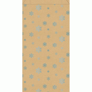 Pochettes cadeaux kraft lisse "Flocons" bleu metalisé 18+6x35cm - par 150