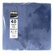 Pronappe - Réf.SV623910I - Carton de 1200 Serviettes ouate 2 plis - papier micro gaufré - pliées 1/8 - 38x38 cm - 30 paquets de 40 serviettes Bleu