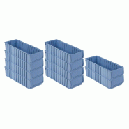 PROREGAL 10x Bac à étagères 600 BH avec étiquette & capot de protection | HxLxP 14x23,4x60cm, 15,4L | Bac à bec - bleu plastique RMK36-12