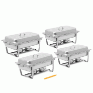 Royal Catering - Royal Catering Chafing Dish Set de 4 GN 1/1 4 x 7,5 l avec 4 bruleurs à pâte - Chauffe-Plat Professionnel Chauffandise - inox 40628