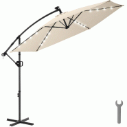 TecTake GmbH Artemis Parasol déporté solaire LED 360° - protection UV 50+ - beige 3x3m - parasol terrasse pied croisé - 406557 - beige acier 406557