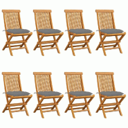 VidaXL Chaises De Jardin Et Coussins Gris Lot De 8 Bois De Teck Massif - gris 3072933