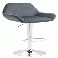 Décoshop26 - Tabouret de bar x1 en velours rembourré gris foncé base trompette métal chromée TDB10425 - gris 3000457469600