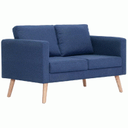 Helloshop26 - Canapé 2 places de salon salle de séjour maison intérieur tissu bleu 02_0020072 - bleu Bois massif 3001054188000