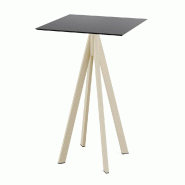 Infinity mange-debout avec piètement sable + plateau HPL noir 70x70 cm