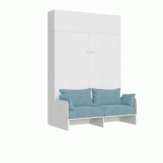 Itamoby Lit double escamotable Kentaro 160 cm avec canapé et élément mural en frêne blanc, bleu clair - blanc 8050598059449
