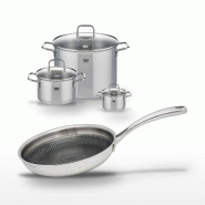 Lot 3 Faitouts Elo Relief Evolution et Poêle 28 cm - gris inox 3176239957457