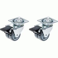 Roulette double 50mm 2" caoutchouc gris pivotante avec frein capacité 140kg, jeu de 2 Roulette double 50mm 2" caoutchouc gris pivotante avec frein capacité 140kg, jeu de 2