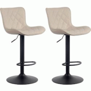 CLP Lot de 2 Tabourets de bar Emma Pied Métal Hauteur Réglable Pivotant Crème/Similicuir - beige polyester 322348 CLP Lot de 2 Tabourets de bar Emma Pied Métal Hauteur Réglable Pivotant Crème/Similicuir - beige polyester 322348