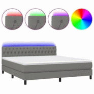 Décoshop26 - Cadre de lit LED avec sommier, tête de lit réglable et matelas 160x200 cm - tissu gris foncé TDL0208329 Décoshop26 - Cadre de lit LED avec sommier, tête de lit réglable et matelas 160x200 cm - tissu gris foncé TDL0208329
