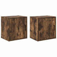 Helloshop26 - Lot de 2 armoires murales de garage 40 x 30 x 41 cm rangement pratique design moderne en bois d'ingénierie chêne fumé 02_0051426 - Bo