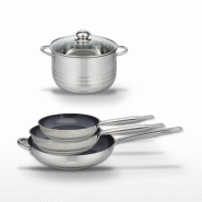 Lot de 3 Poêles Elo Profi Therm Platinum 24/28/32 cm et Faitout 20 cm - gris inox 3176239970654