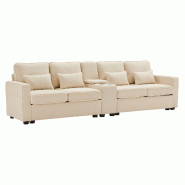 Merax canapé 4 places avec console, tissu lin, 2 porte-gobelets, 2 ports USB, poches et 4 coussins, Beige - beige multi-matériau YH3249151517W Merax canapé 4 places avec console, tissu lin, 2 porte-gobelets, 2 ports USB, poches et 4 coussins, Beige - beige multi-matériau YH3249151517W
