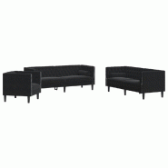 VidaXL Ensemble de canapé Chesterfield et traversins 3pcs noir velours Modèle Yervélis - 3209286