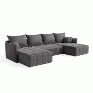 Vivabita Canapé panoramique convertible coffre en tissu absorbant Louka - gris 3665367400251