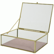 Boite à bijoux verre et laiton fond en velours rose pastel