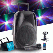 Enceinte active autonome GEMINI ES15-TOGO 15" - 800W - USB/SD/BT + 2 micros sans fil + tel + Jeu de lumière Derby LED RVB - 3701123941962