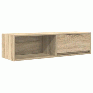 Helloshop26 - Meuble TV mural bois d'ingénierie 100 x 31 x 25 cm grand rangement facile d'entretien style contemporain en chêne 02_0051661 - Bois ma