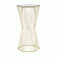 Mauro Ferretti Table De Téléphone Hexagonale Glamour Lines 6 En Métal Doré Avec Plateau En Verre Miroir - Style Géométrique Moderne - Glamour 14