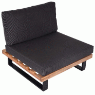 Mendler Fauteuil Lounge HWC-H54, Fauteuil de jardin, Spun Poly Acacia Bois FSC®-certifié Aluminium ~ marron clair, Coussin gris foncé - gris Bois m