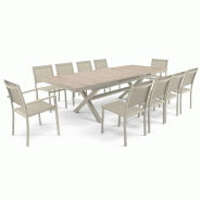 Oviala Business Table extensible aluminium et céramique avec 10 chaises beige - beige 115187