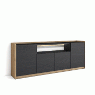 SKRAUT HOME Buffet salon et cuisine, 207x80x37 cm, 4 Portes, LED, Noir et chêne - noir Bois manufacturé 702_10