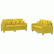 VidaXL Ensemble de canapés 2 pcs avec coussins Jaune Velours Modèle Sirius - 3201706