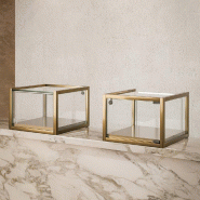 Vitrine T-Métal de comptoir à poser 45x45xH32,5cm 1 bande LED - bronze