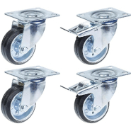 Roulette 80mm 3" à bandage caoutchouc, pivotante et avec frein, capacité de charge de 280kg, jeu de 4 Roulette 80mm 3" à bandage caoutchouc, pivotante et avec frein, capacité de charge de 280kg, jeu de 4