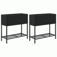 Helloshop26 - Jardinière bac lit surélevé plantes fleurs jardin terrasses avec étagère lot de 2 70 x 28 x 70 cm résine tressée noir 02_0038880