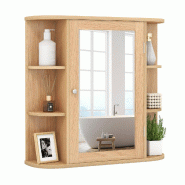 Helloshop26 - Meuble de salle de bain mural avec miroir et 6 étagères 66 x 17 x 64 cm design moderne en MDF naturel 20_0017496 - 3000231897056