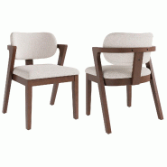 Merax Lot de 2 chaises de salle à manger  en bois d'hévéa massif avec accoudoirs, housse en lin et rembourrage en mousse, noyer/beige avoine - beig