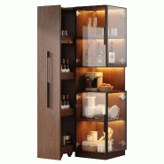 Merax vitrine LED 70×38×160 cm, façade vitrée et étagère coulissante, armoire multifonction, aspect noyer marron - marron multi-matériau N880P4